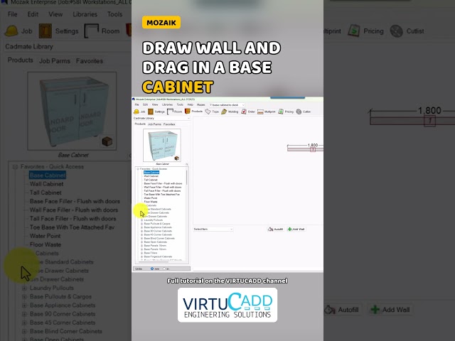 Draw wall and drag in a base cabinet | Turn a Base Cabinet into a Desk in Mozaik