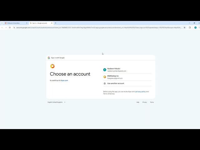 BQO Gmail Authentication Process