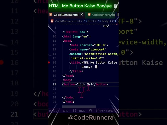 How to Create HTML Button 🔹 | Clickable Button Sikhe 💻 | Beginner Friendly Short 🚀 | CodeRunnera