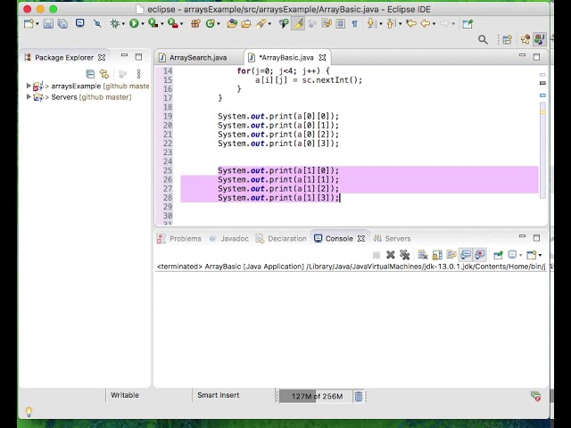 2-D array scanning and printing in java