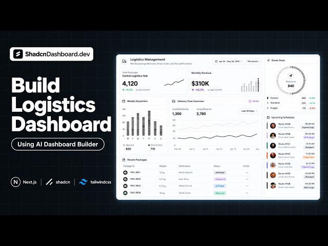 Build a Logistics Dashboard with AI Dashboard Builder | #React, #Nextjs, #Tailwind #Shadcn