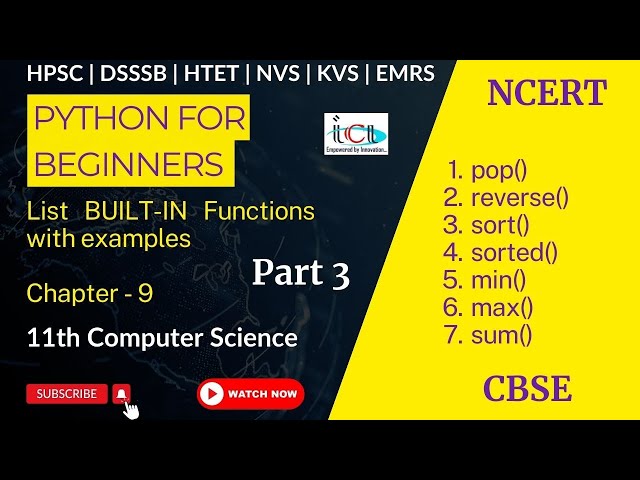 Python list Built in Functionpart3|pop()reverse()|sort()|sorted #pythontutorialforbeginners #python3