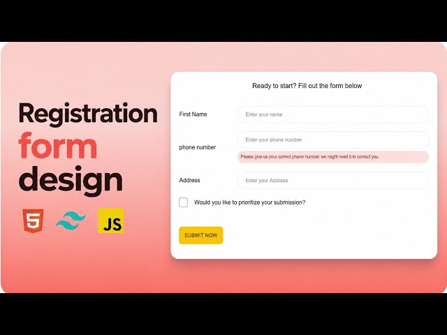 🔥 Responsive Registration Form UI Design | HTML, Tailwind CSS & JavaScript🚀