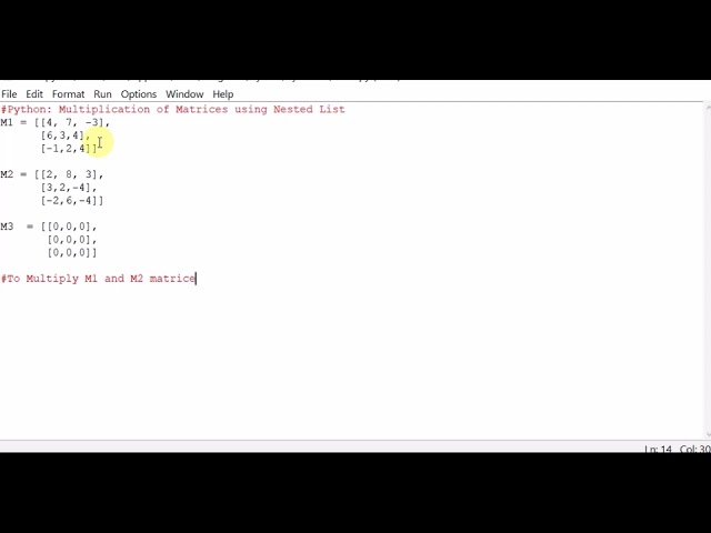 Python Multiplication of Matrices using Nested List