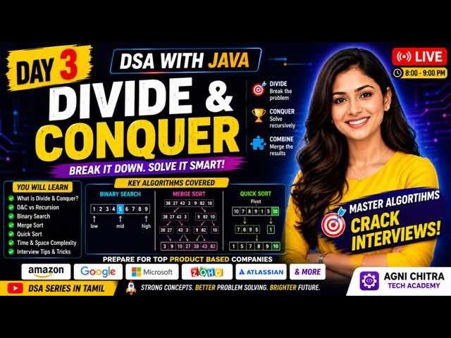Java DSA Day 3 | Divide and Conquer in Java Explained with Easy Examples | Tamil | Live