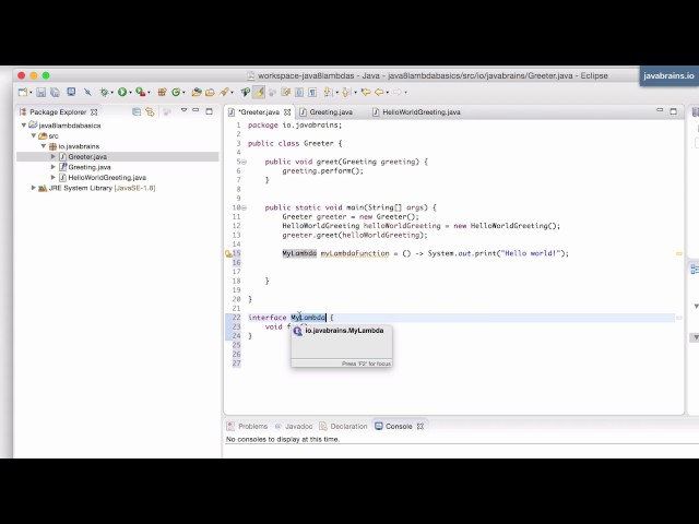 Java 8 Lambda Basics 8 - Lambda as interface type