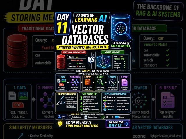 Day 11/30:Stop Using SQL for AI! Use Vector Databases Instead 🤯 #30daysai #ai #vectordatabase #ml