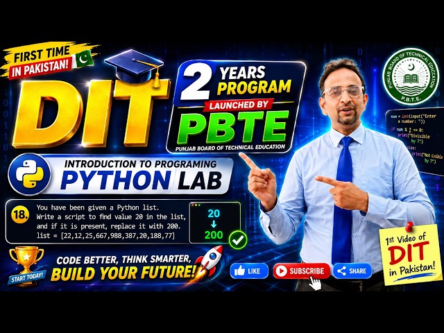 DIT Python Lab 18 | Replace Value 20 with 200 in Python List | PBTE DIT Python Practical 2026 | PBTE