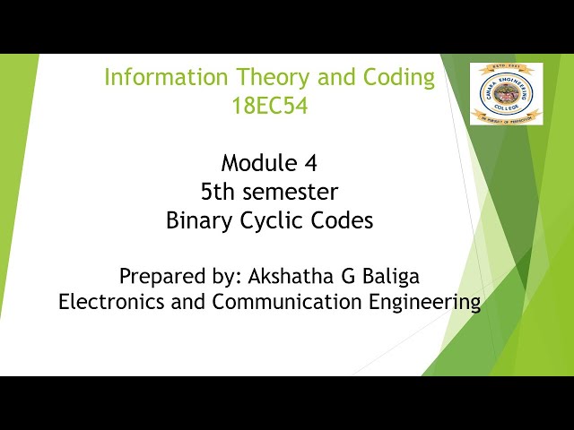 VTU ITC 18EC54 M4 L5 Binary Cyclic Codes