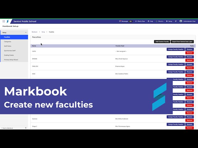 Markbook Setup | Create new faculties