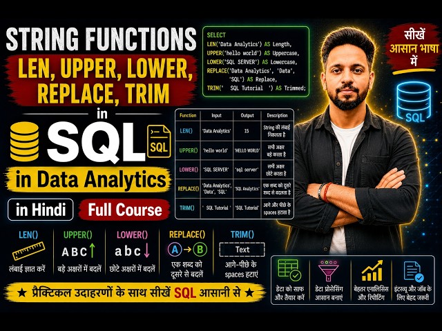 String Functions LEN, UPPER, LOWER, REPLACE, TRIM in SQL for Data Analytics | Full Course
