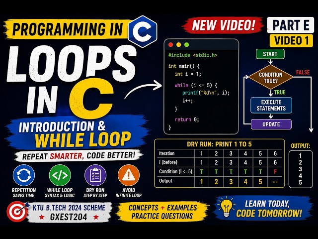Programming in C | Loops in C | while Loop Explained for Beginners | GXEST204| KTU BTECH CSE 2024