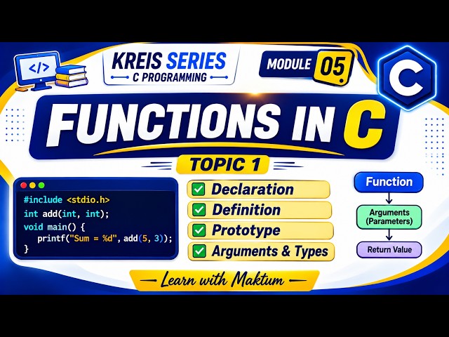 Functions in C | Declaration, Definition, Prototype, Arguments & Types | KREIS Computer Teacher