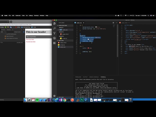JS, CSS, HTML - Using Classes, IDs, and Element selectors with CSS and JavaScript