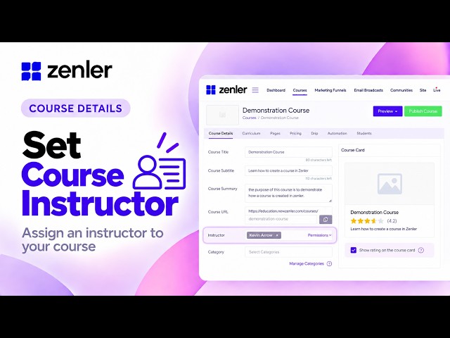 Course Details | How to Set a Course Instructor in Zenler 👤