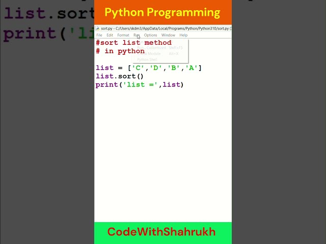 sort list method in python. #shorts #python