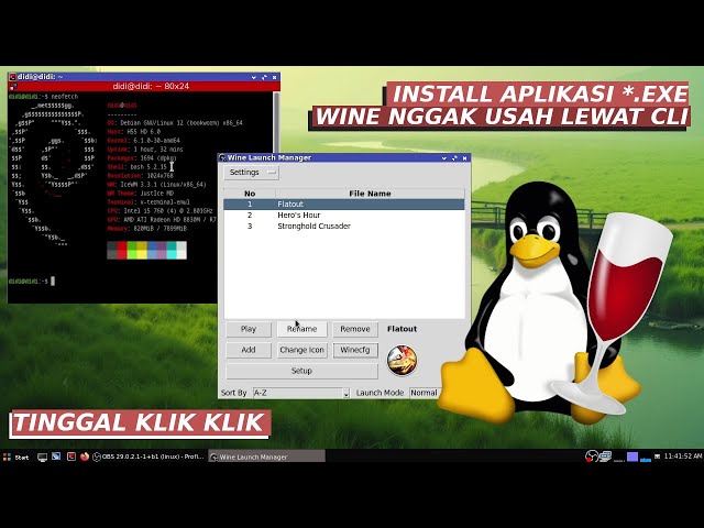 NO NEED TO USE TERMINAL, INSTALL EXE APPLICATIONS IN WINE LINUX GUI