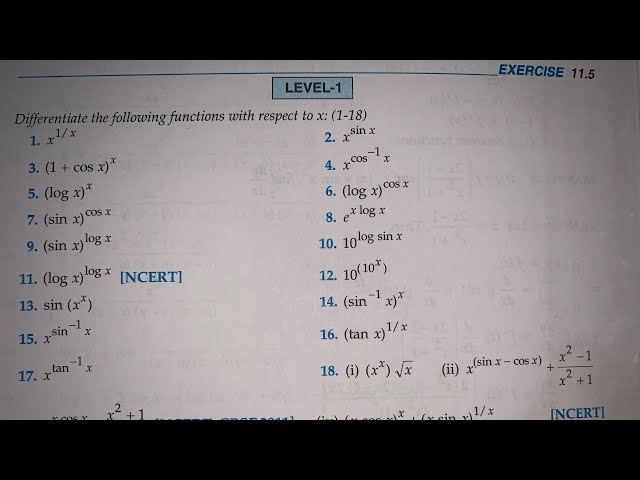Ex 11.5 question no 1 to 26 RD  SHARMA SOLUTIONS OF DIFFERENTIATION FOR CLASS 12