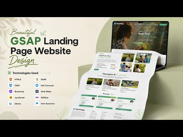 Beautiful GSAP Landing Page Design | Modern Psychology & Counseling Website | HTML CSS JS Project