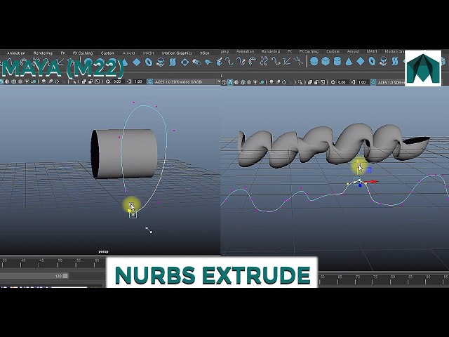 M22: Maya NURBS Extrude Tool Tutorial | Creating Surfaces from Curves in Autodesk Maya