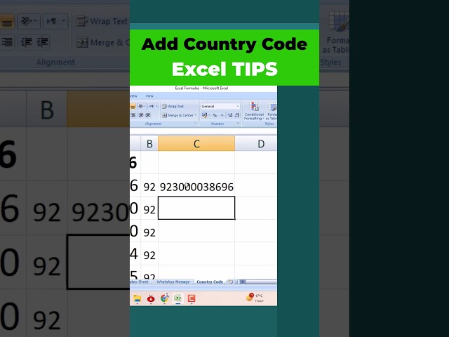 How To Add Country Code Before Mobile Number | Ms Excel Tutorial #CountryCode #ExcelTips