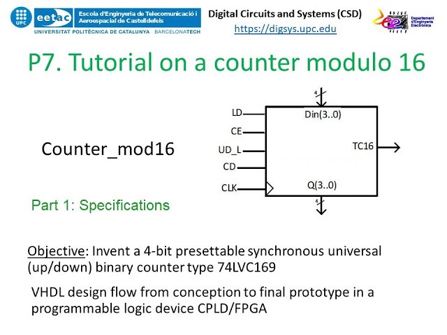 UPC - EETAC - CSD – P7: Designing a 4-bit binary counter. Part 1: specifications.