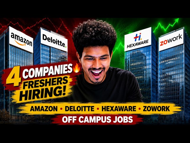 4 Companies Hiring Freshers in 2026 🔥 Amazon, Deloitte, Hexaware & Zowork | Off Campus Jobs