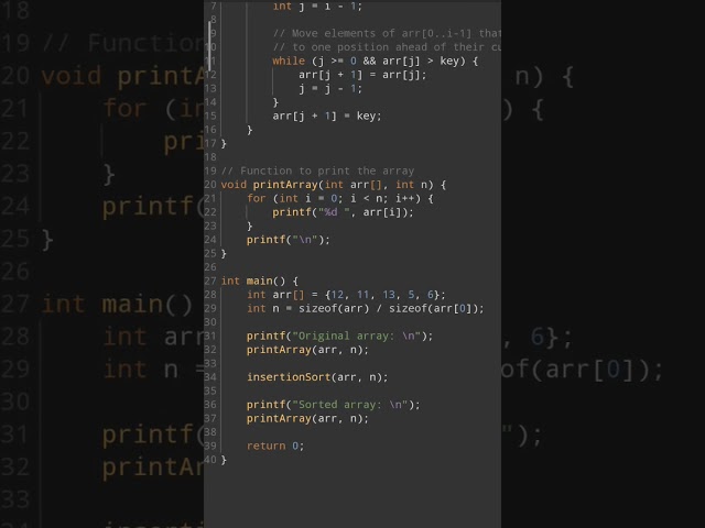 Insertion sort in C.