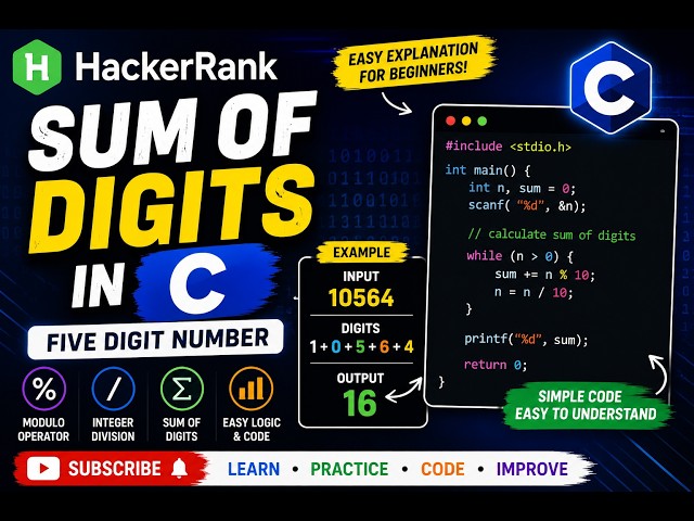 HackerRank Sum of Digits in C | Five Digit Number | C Programming for Beginners
