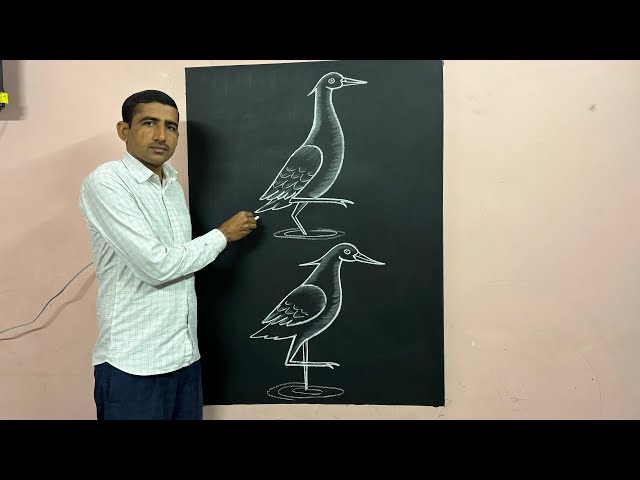 Heron drawing tutorial for beginners ||🦩😊 #herondrawing #art #chalkartist 
