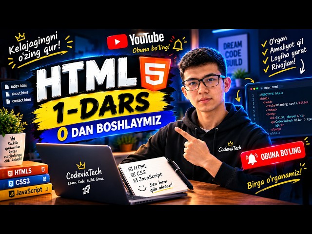 #1 HTML, CSS,  JavaScript | 1 dars HTMLni 0 dan o‘rganamiz | codeviatech