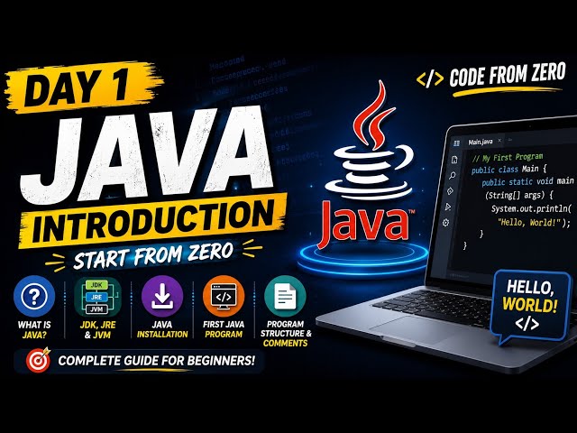 Java Tutorial for Beginners | Day 1 - Java Introduction, JDK, JRE, JVM & First Program