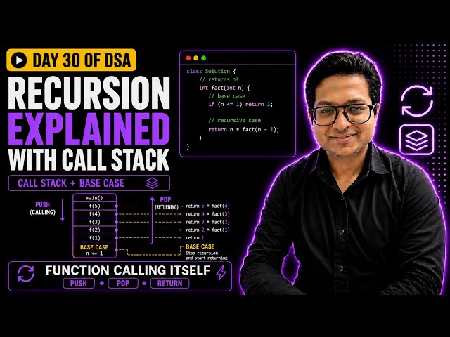 Recursion Explained with Call Stack | Day 30 of DSA with Java