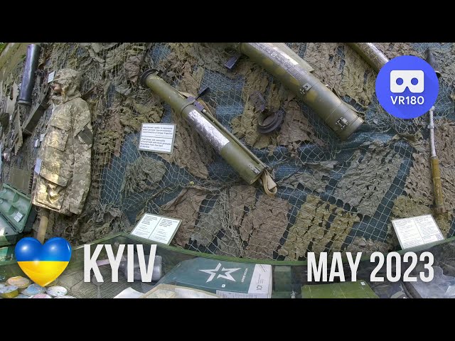 VR180 3D. A walk around Kyiv, Ukraine in May 2023. (Andriiivsky Uzviz, military trophies, Podil)