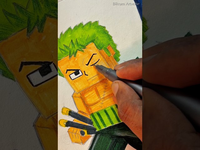 Drawing ZORO in MINECRAFT STYLE #shorts