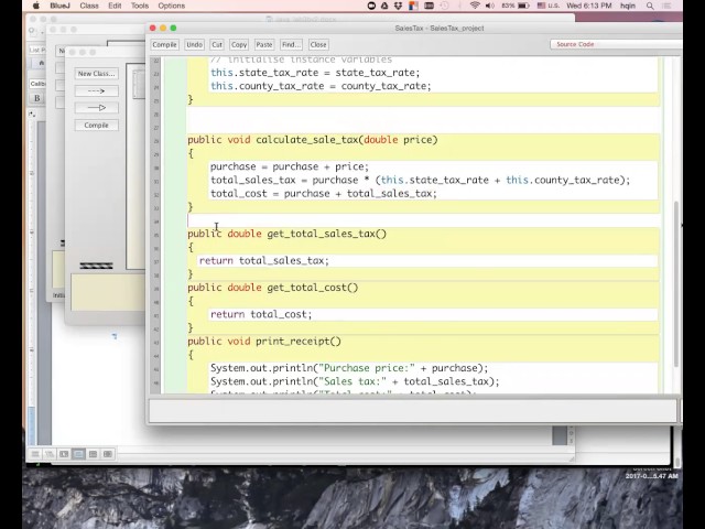Java coding demo, sales tax, using BlueJ to trace instance variables