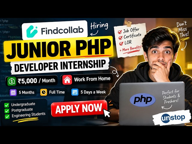 ₹5,000/Month WFH Internship for Freshers! 🚀 | Junior PHP Developer | Apply Now