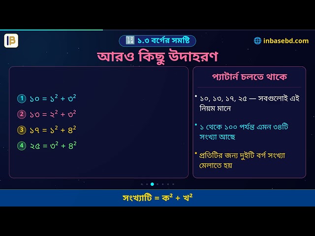🔷 দুইটি বর্গের সমষ্টিরূপে সংখ্যা | ৮ম শ্রেণি গণিত ১.৩ | NCTB অ্যানিমেশন