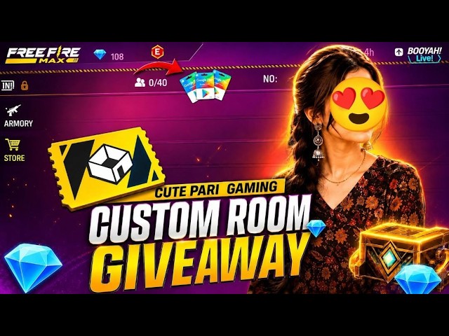 FREE FIRE LIVE GIVEAWAY CUSTOM ROOM 😍| FF LIVE REDEEM CODE GIVEAWAY WITH CUTE GIRL #GIVEAWAY #FF