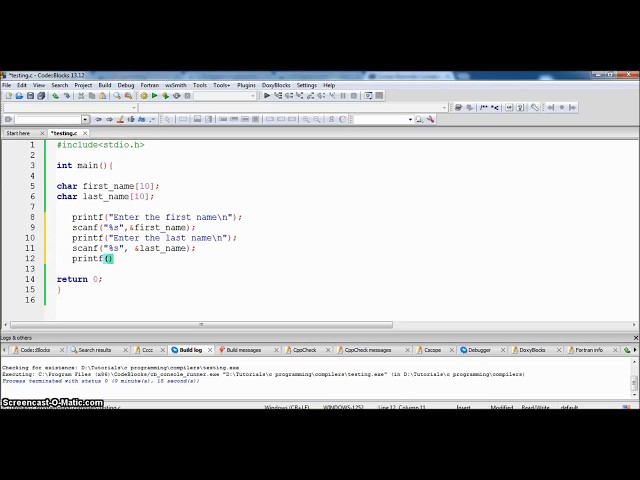 C program to Display the name entered by the user in Code Blocks..