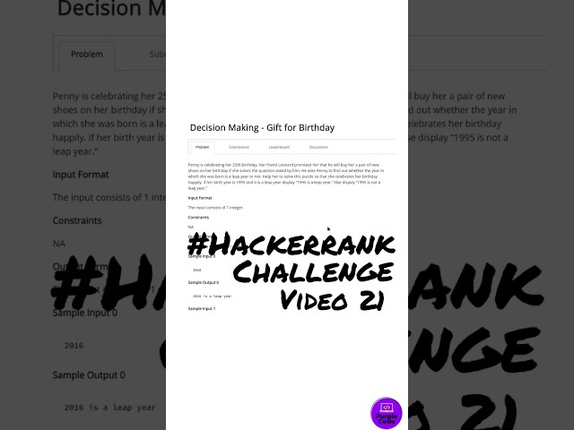 Checking Leap Year |Hackerrank Challenge| Video 21| @PurpleCode404 @HackerrankOfficial #shorts