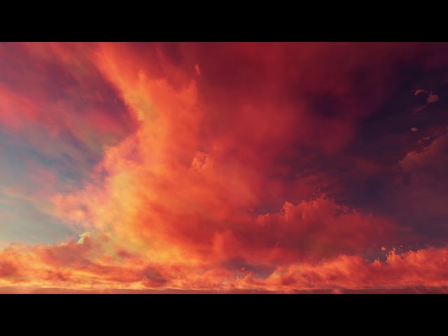 ( CGI 4k Stock Footage ) Fiery hot red sunset clouds time lapse seamless loop