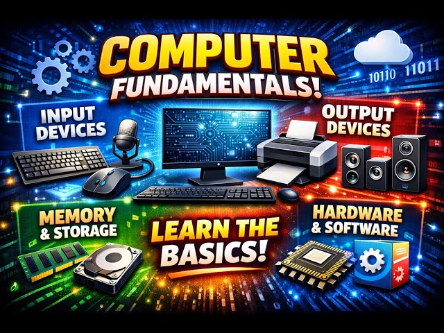 Computer Fundamentals  | Input Output Memory Hardware Software | Basic Computer Class