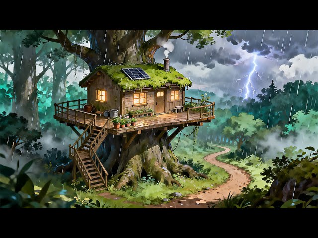 A Rainy Day in the Treehouse | Quiet Ghibli Vibes