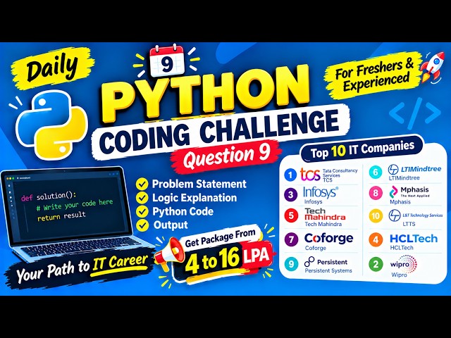 Daily Python Coding Challenge #9 | Top IT Company Interview Questions | Freshers & Experienced