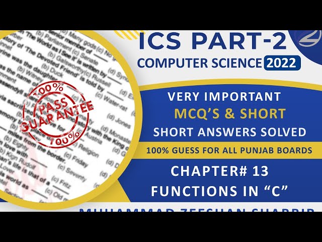 Important MCQ's & Short/Answers Chapter#13|| ICS Part-2 Computer Science || Functions in "C" || 100%