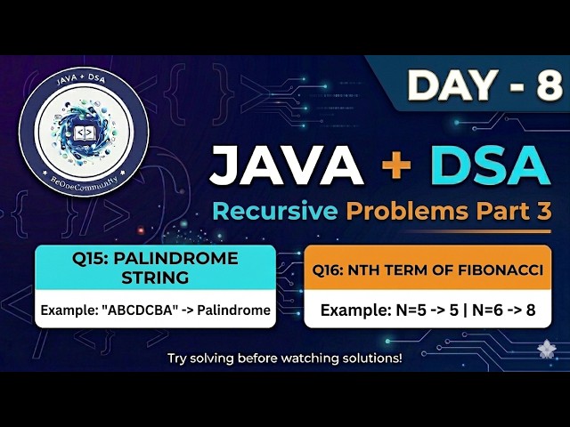 🚀 Java + DSA Challenge – Day 8 💻Q1:  String is Palindrome or not & Q2: Nth term of fibonacci series
