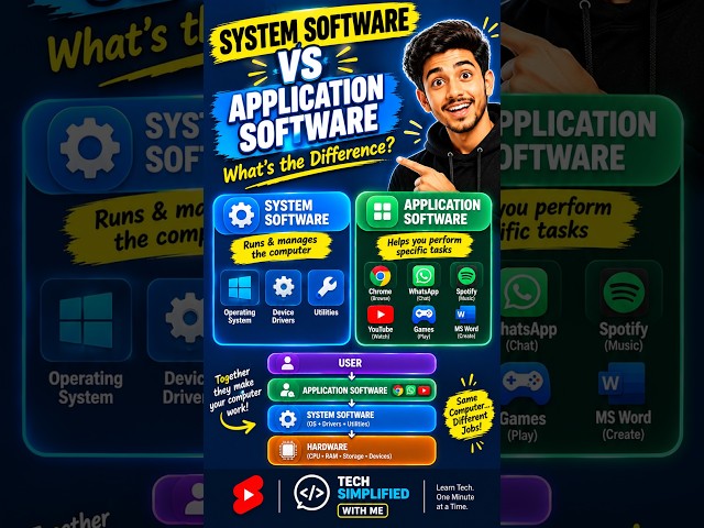 System Software vs Application Software ⚙️📱 Explained in 60 Seconds!