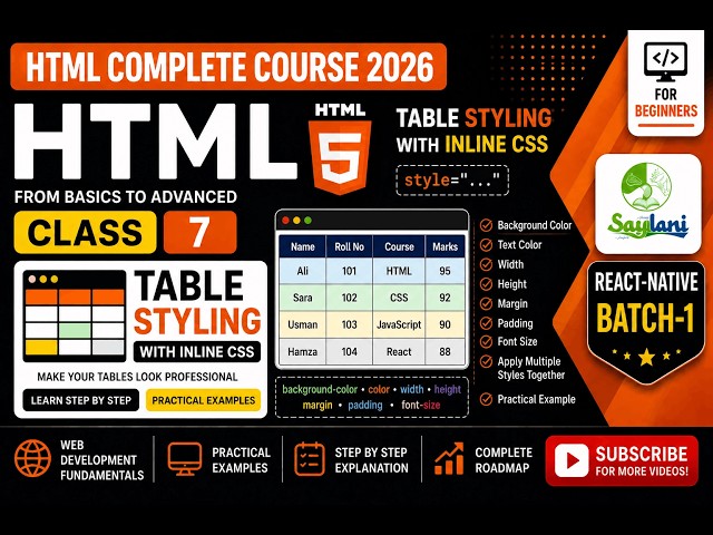 HTML Complete Course 2026 | Class 7 | Table Styling with Inline CSS | Urdu/Hindi