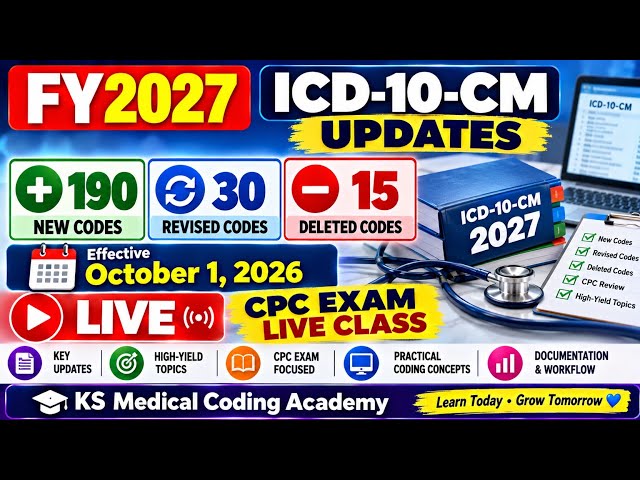 FY2027 ICD-10-CM Updates LIVE | 190 New, 30 Revised & 15 Deleted Codes | CPC Exam